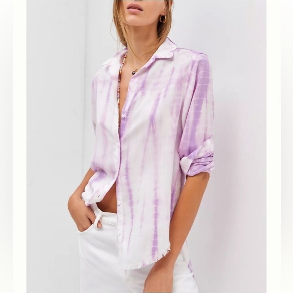 Anthropologie Cloth & Stone Tie Dye Frayed Buttondown Top Size XS